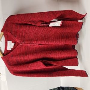 NWT Bette & Court Women's sz L Crimson button down Cardigan Sweater